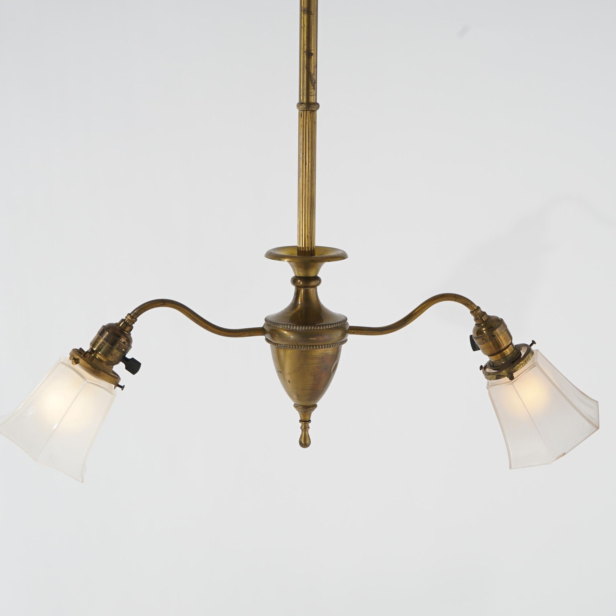 Antique Brass & Gilt Metal Two-Light Ceiling Fixture Circa 1920 For Sale 4