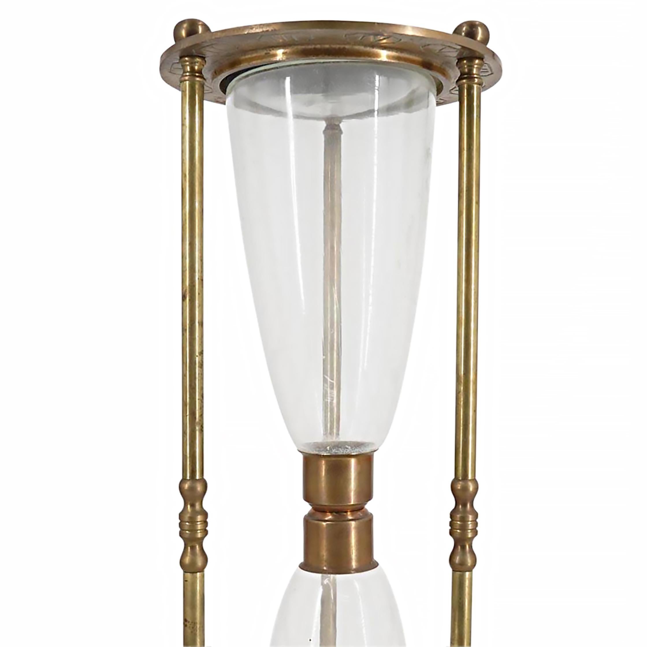20th Century Antique Brass Glass 2.5 Hour Hourglass, Roman Numerals 