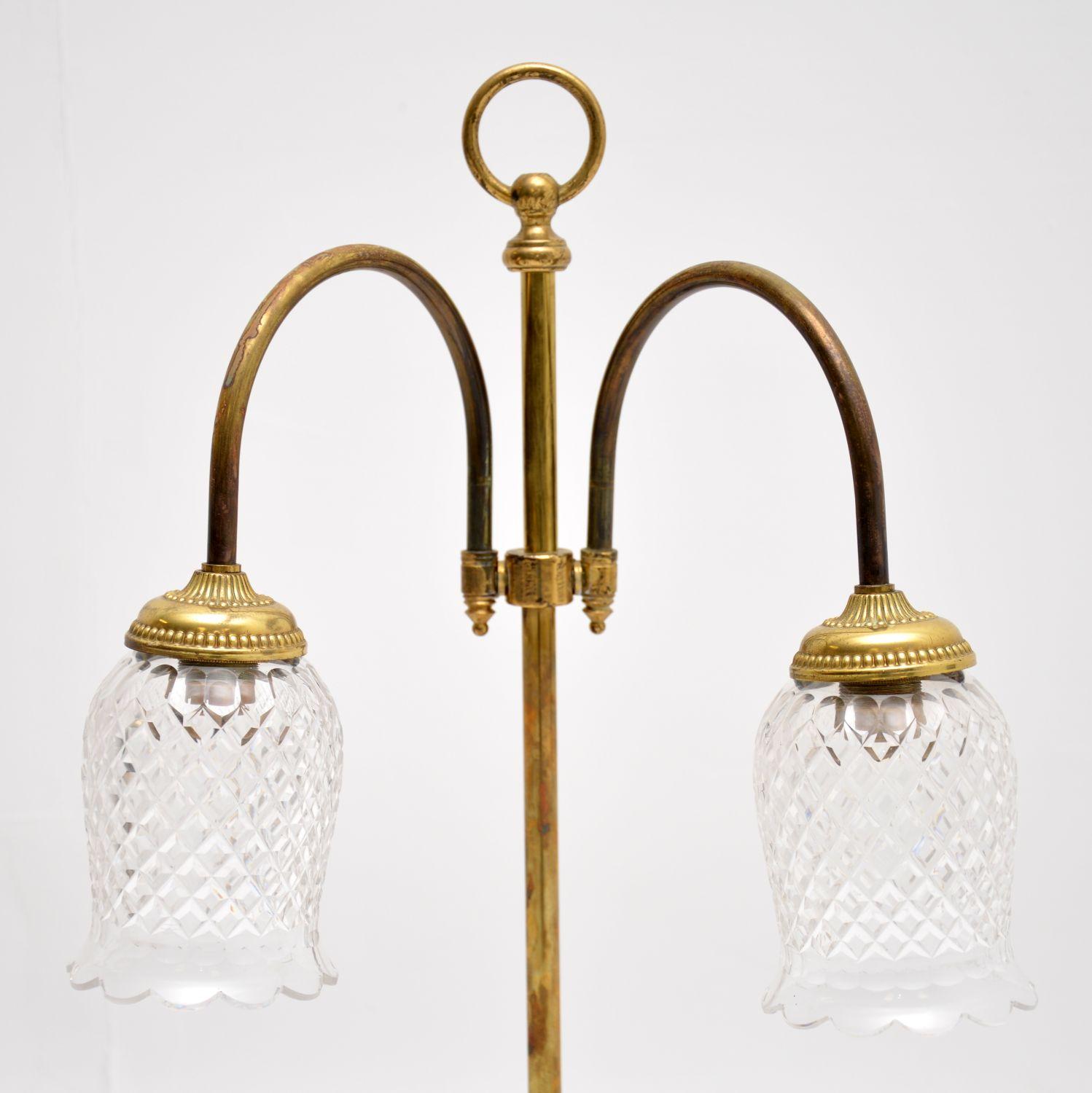 Victorian Antique Brass and Glass Table / Desk Lamp
