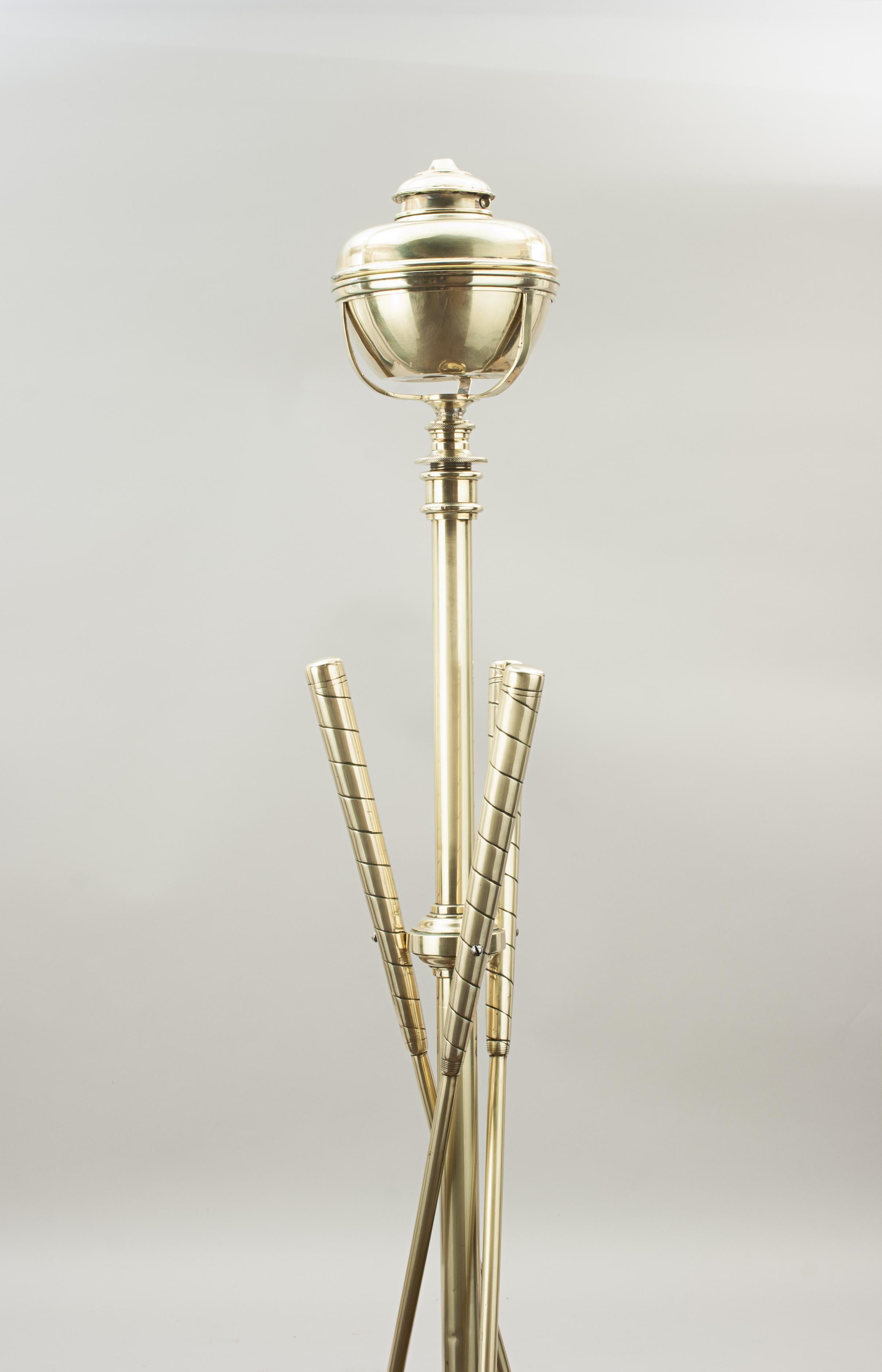 Early 20th Century Antique Brass Golf Floor Standard Lamp For Sale