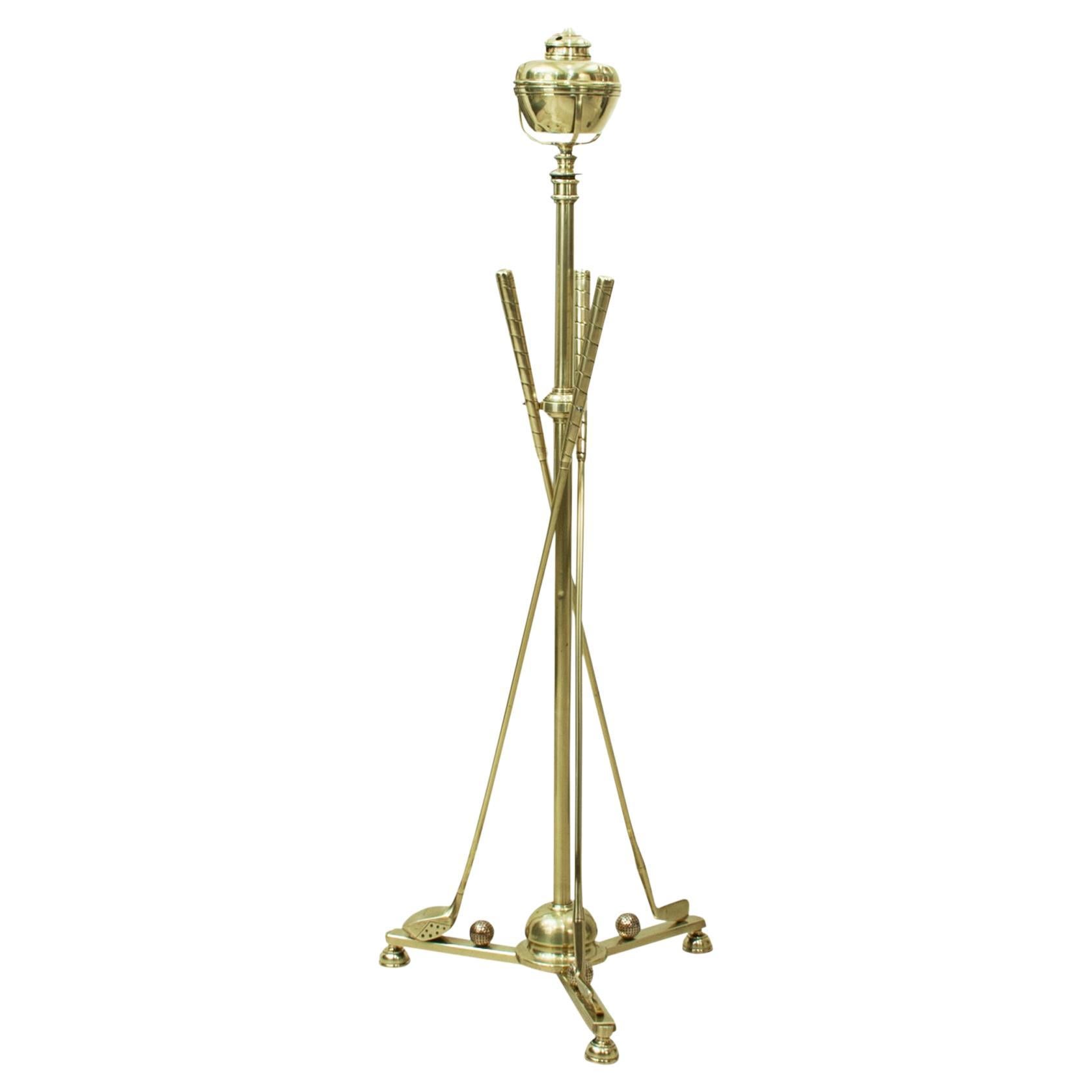 Antique Brass Golf Floor Standard Lamp For Sale