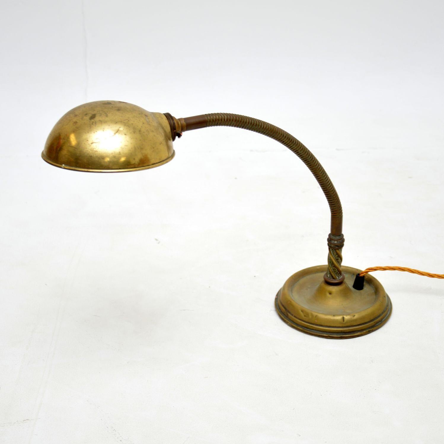 Victorian Antique Brass Goose Neck Desk Lamp For Sale