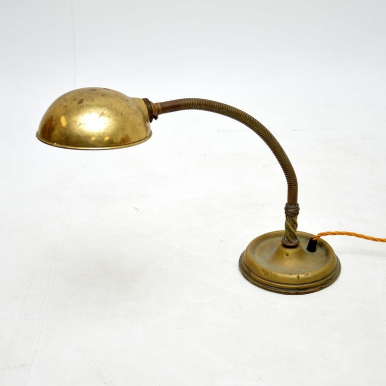 Antique Brass Goose Neck Desk Lamp For Sale at 1stDibs