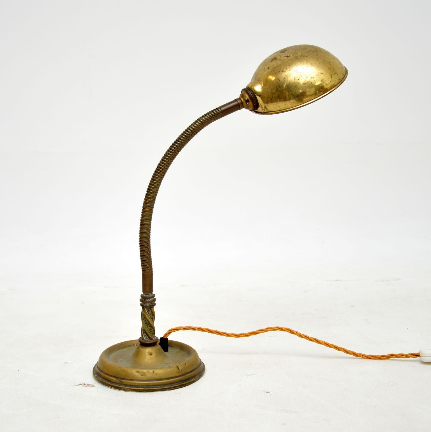 Antique Brass Goose Neck Desk Lamp In Good Condition For Sale In London, GB