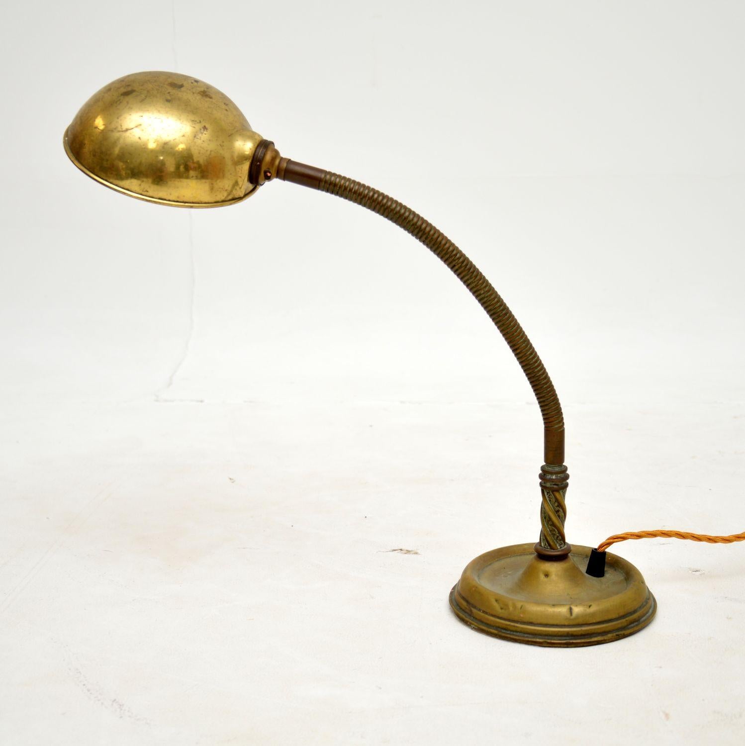 Early 20th Century Antique Brass Goose Neck Desk Lamp For Sale