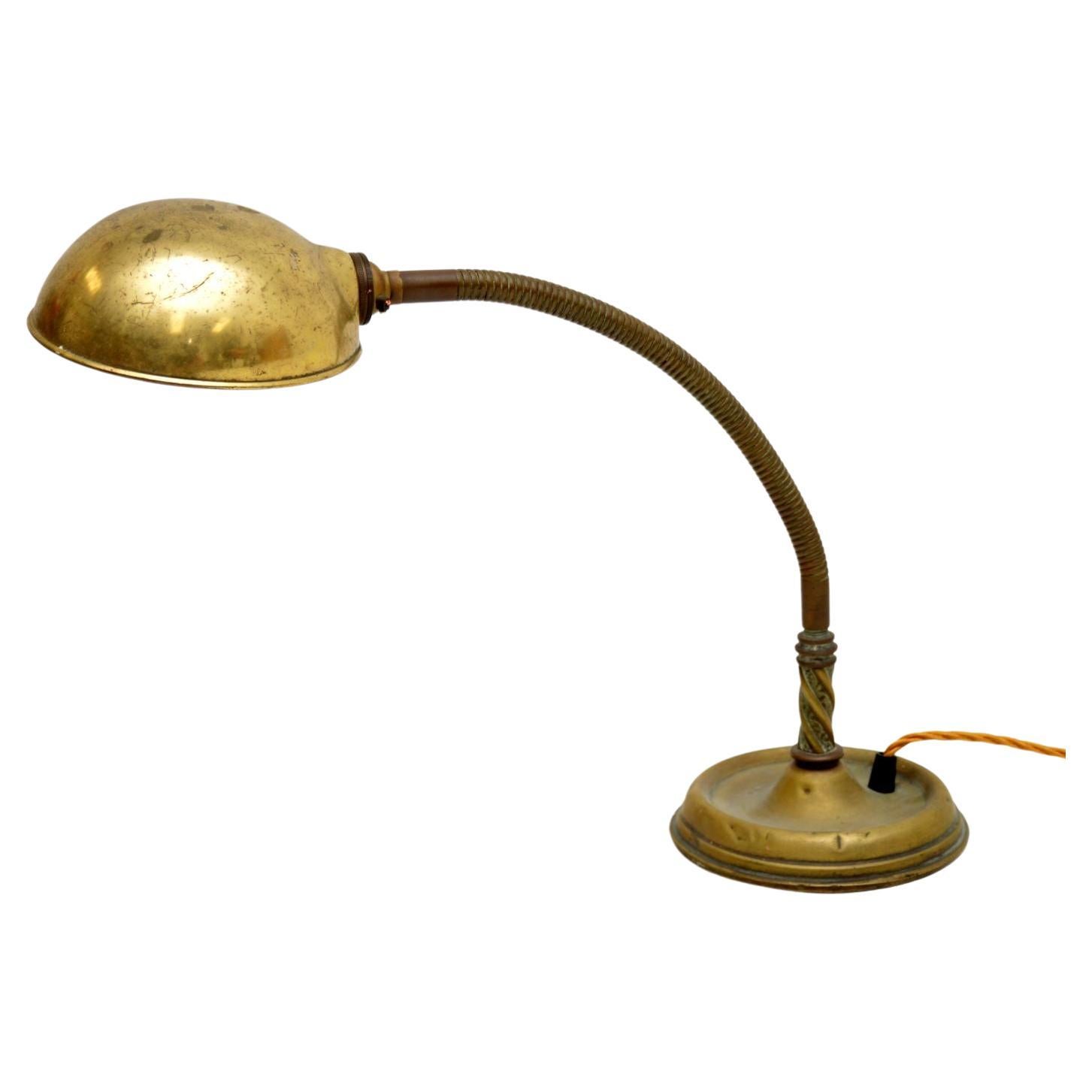 Antique Brass Goose Neck Desk Lamp For Sale