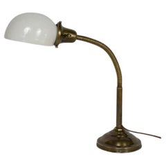 Vintage Brass Gooseneck Desk Lamp with Glass Shade