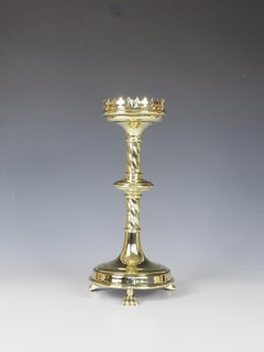 Antique Brass Gothic Revival Church Candle Holder / Candlestick