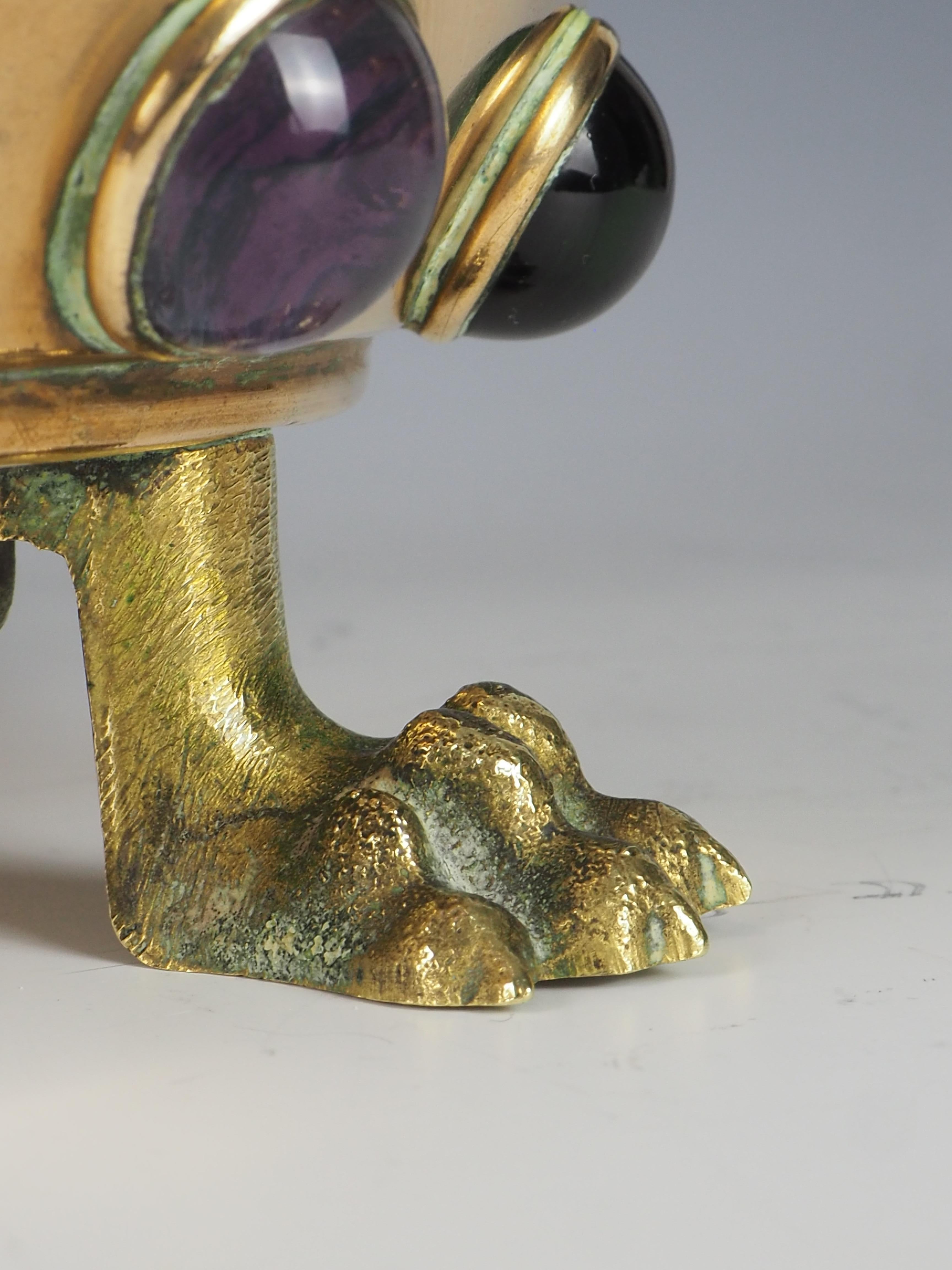 Antique Brass Gothic Revival Church Candle Holder with Cabochon For Sale 10