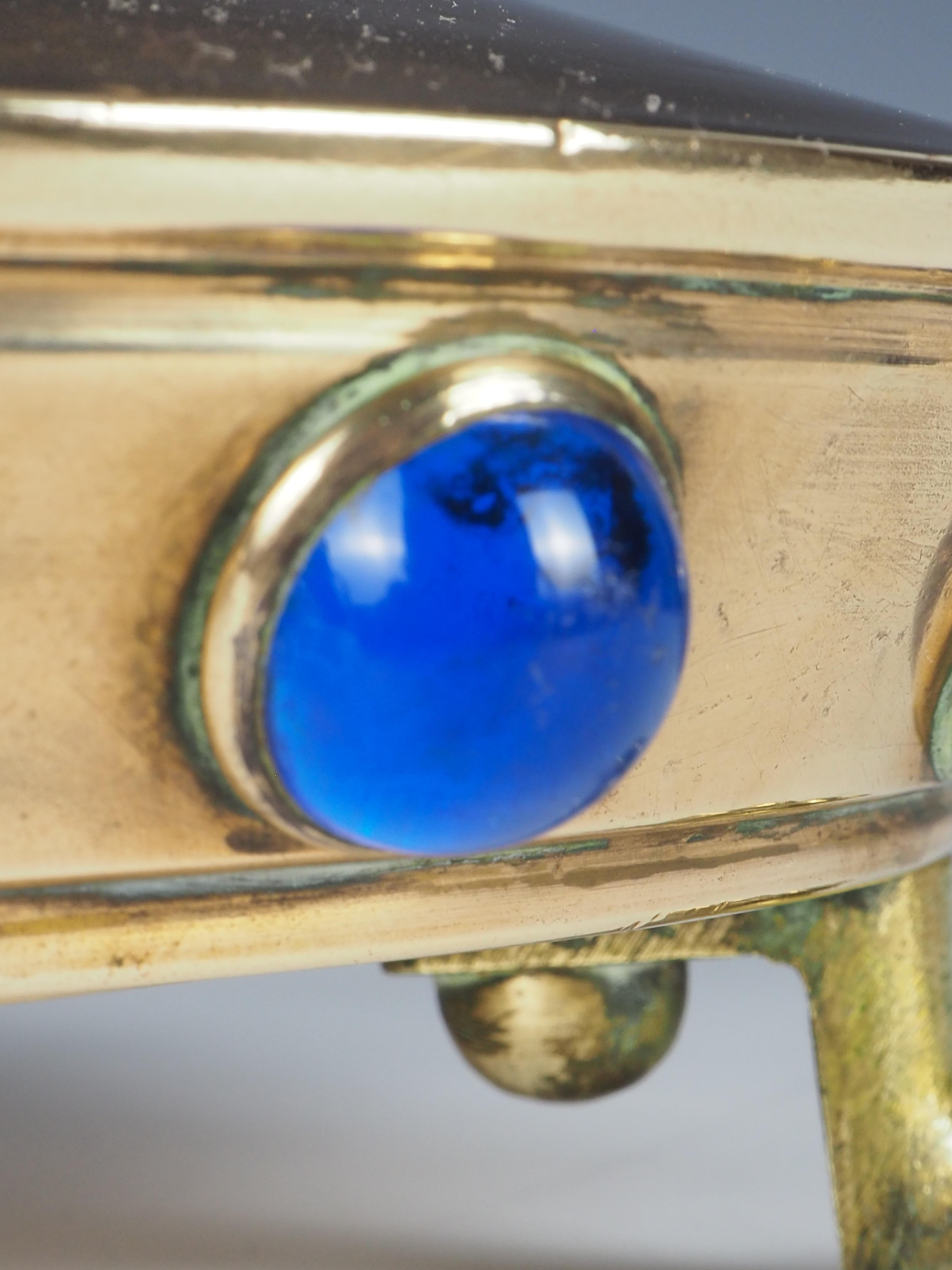 Antique Brass Gothic Revival Church Candle Holder with Cabochon For Sale 11