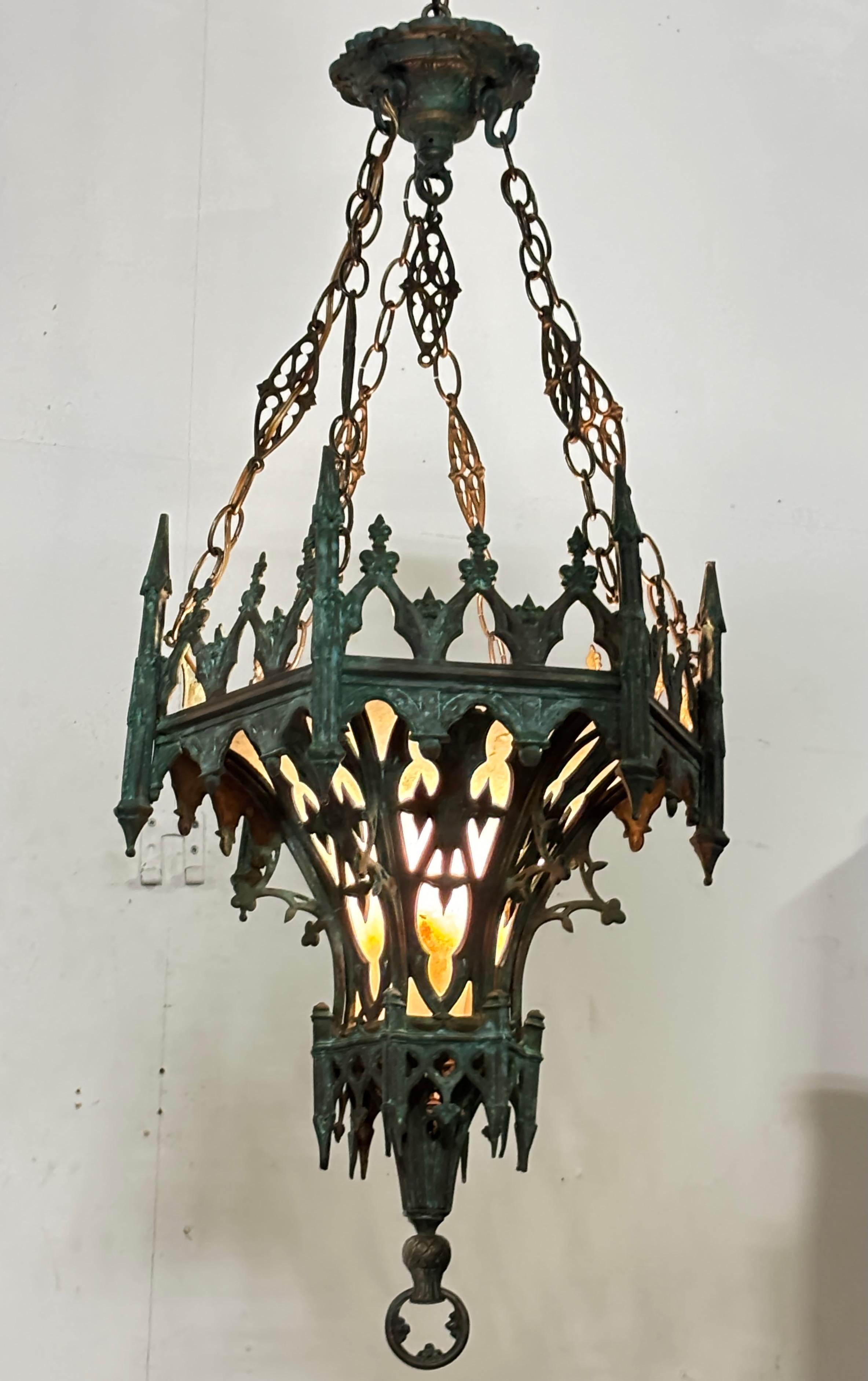 20th Century Antique Brass Gothic Style Hallway / Entryway Lantern