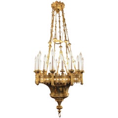 Antique Brass Great Cathedral Hall Fixture, circa 1870-1880