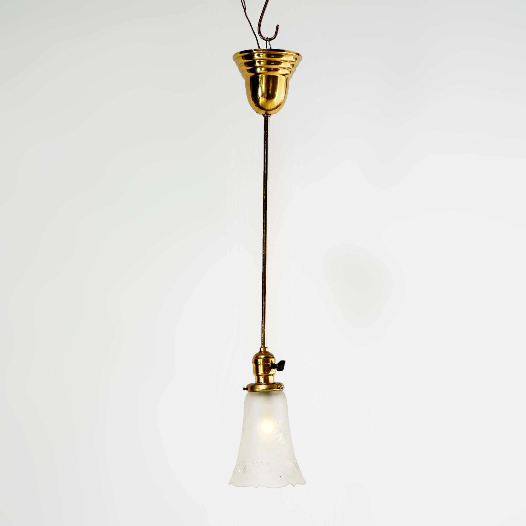 American Antique Brass Hanging Hall Light Fixture Circa 1920 For Sale