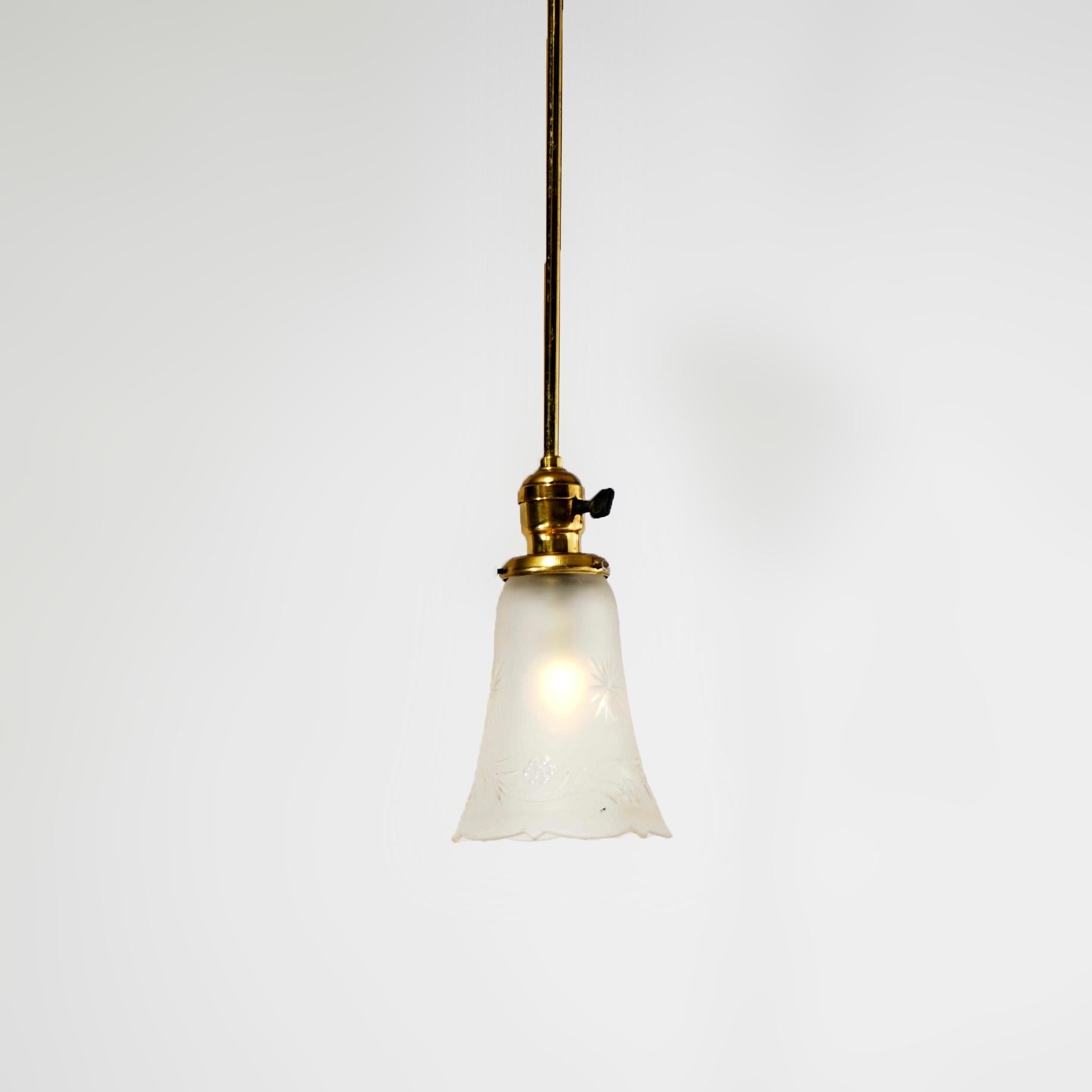 Antique Brass Hanging Hall Light Fixture Circa 1920 In Good Condition For Sale In Big Flats, NY