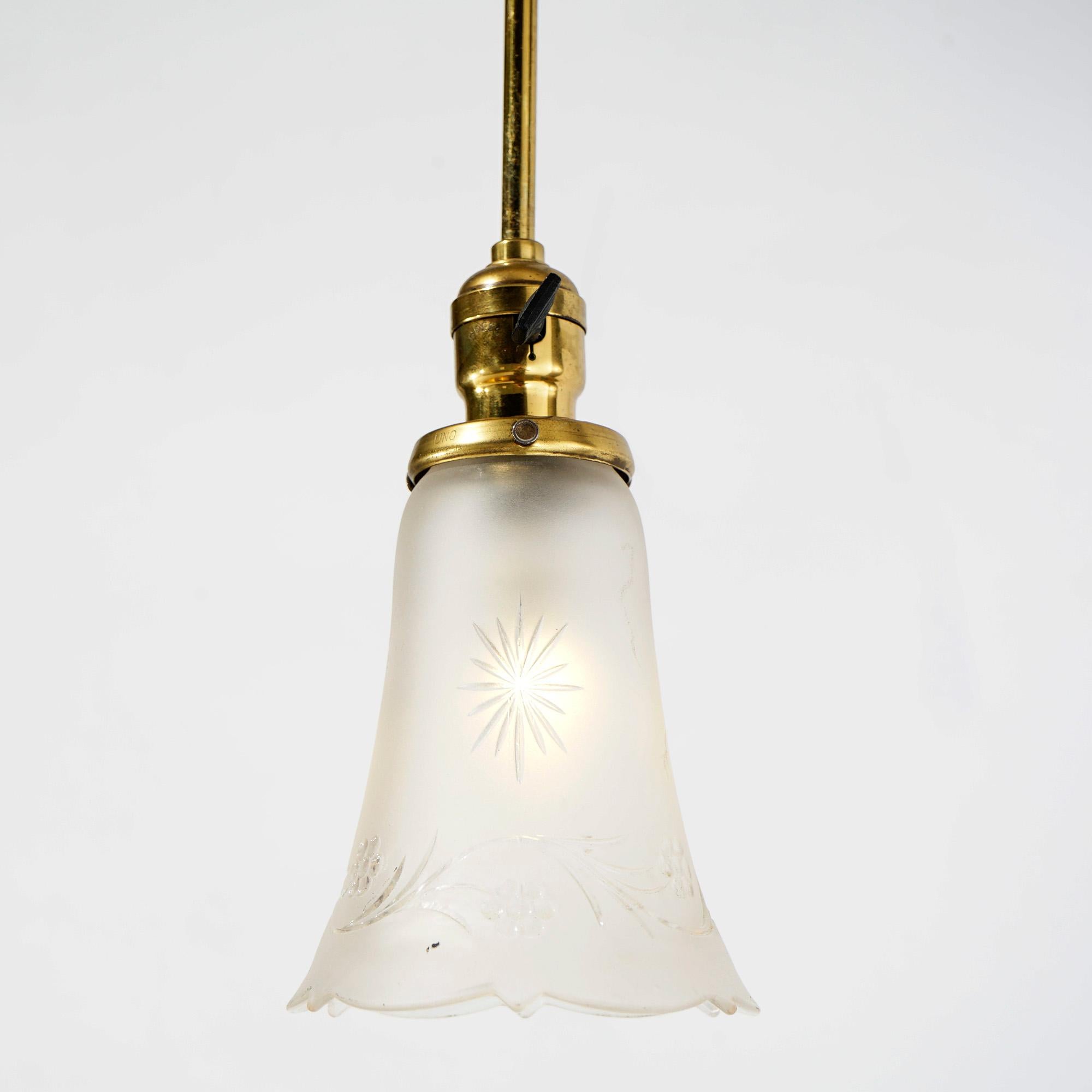 20th Century Antique Brass Hanging Hall Light Fixture Circa 1920 For Sale