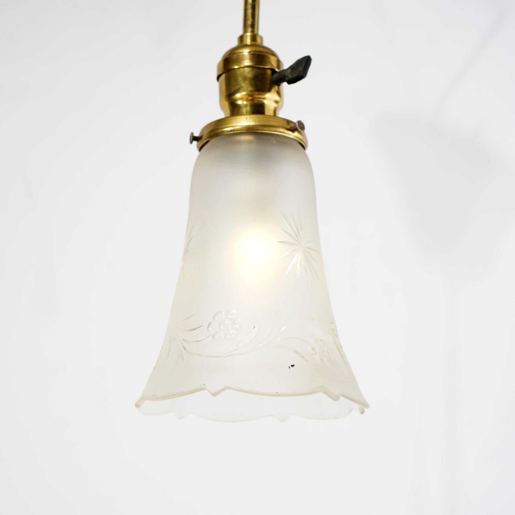 Antique Brass Hanging Hall Light Fixture Circa 1920 For Sale 1