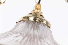 Antique Brass Holophane Blondel Stiletto Prismatic Glass Plafonnier Lamp, c.1920