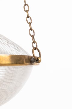 Antique Brass Holophane Blondel Stiletto Prismatic Glass Plafonnier Lamp, c.1920