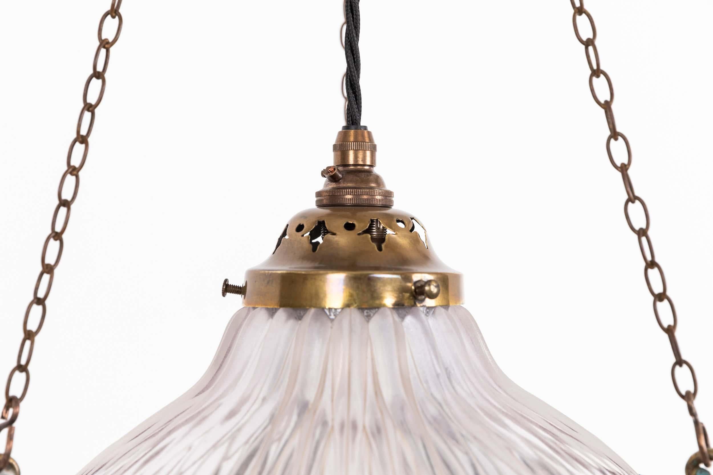 Art Déco Lampada Plafonnier in vetro prismatico a spillo in ottone antico C. Blondel, 1920 ca. in vendita