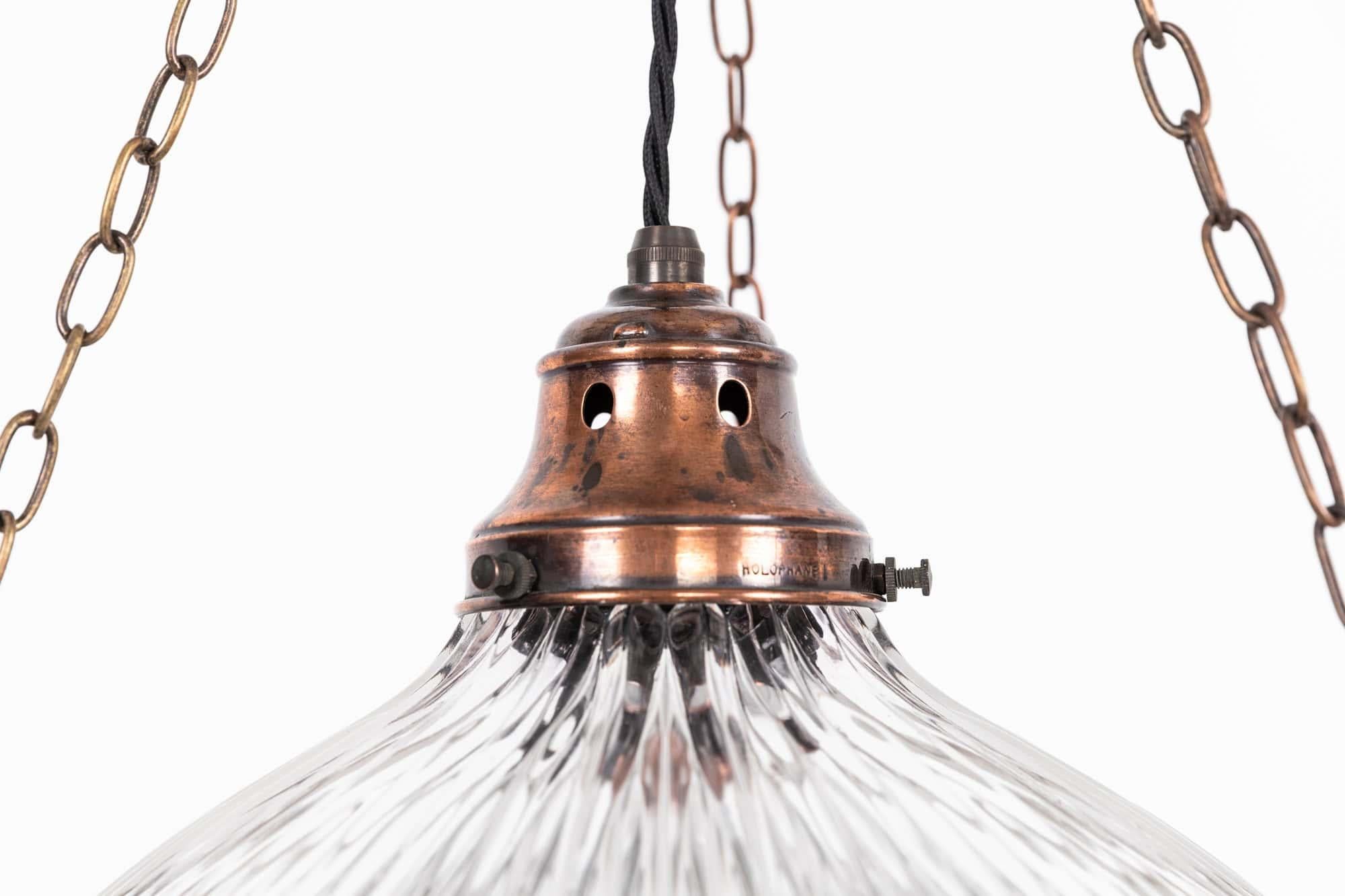 Inglese Lampada Plafonnier in vetro prismatico a spillo in ottone antico C. Blondel, 1920 ca. in vendita