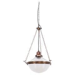 Antique Brass Holophane Blondel Stiletto Prismatic Glass Plafonnier Lamp, c.1920