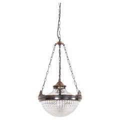 Antique Brass Holophane Blondel Stiletto Prismatic Glass Plafonnier Lamp, c.1920
