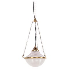 Lámpara Plafonnier de latón antiguo Holophane Blondel Stiletto de cristal prismático, c.1920