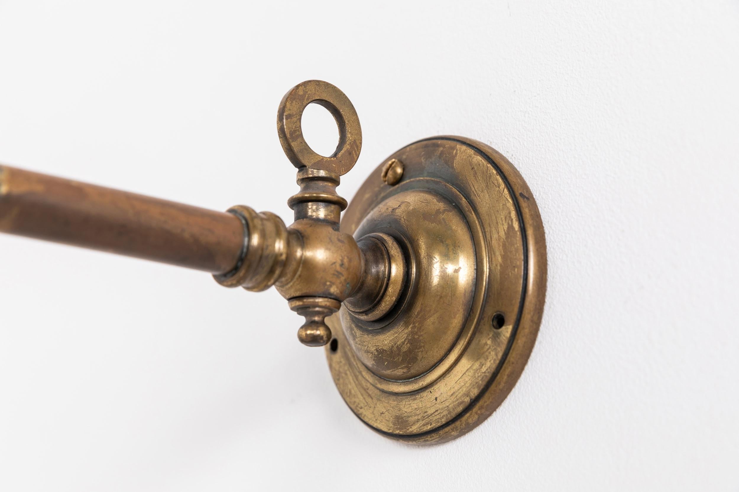 Antique Brass Holophane Glass Wall Lamp Sconce Light c.1920 In Fair Condition In London, GB