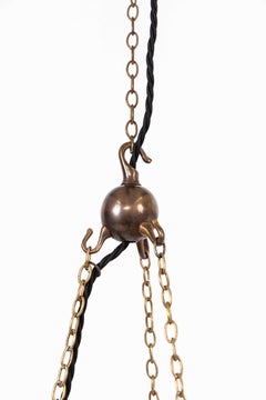 Antique Brass Holophane Prismatic Glass Sanctuary Pendant Light. C.1920
