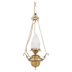 Lámpara Colgante Santuario de Cristal Prismático Holófano de Latón Antiguo. C.1920