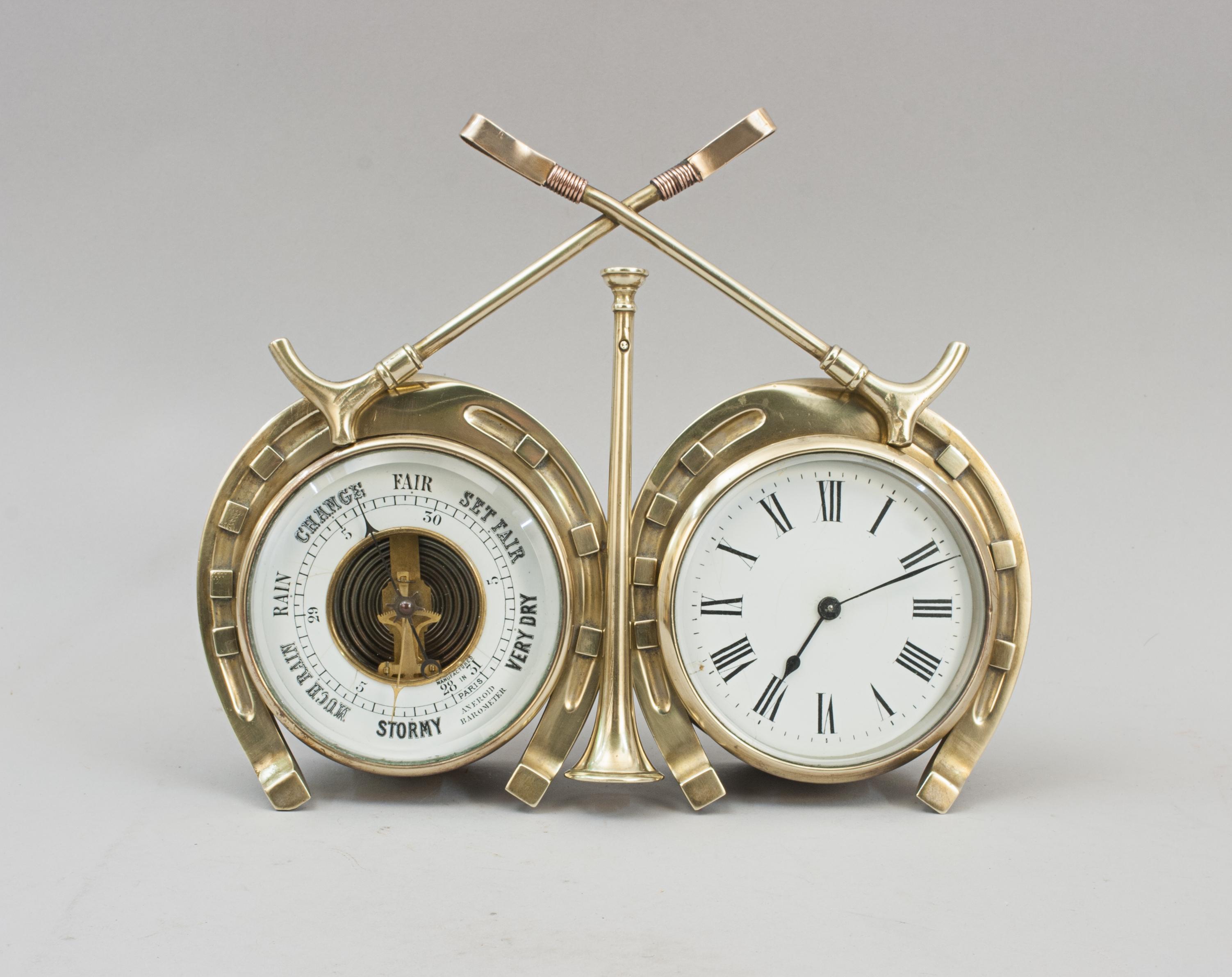 Antique Brass Hunting Clock For Sale 6