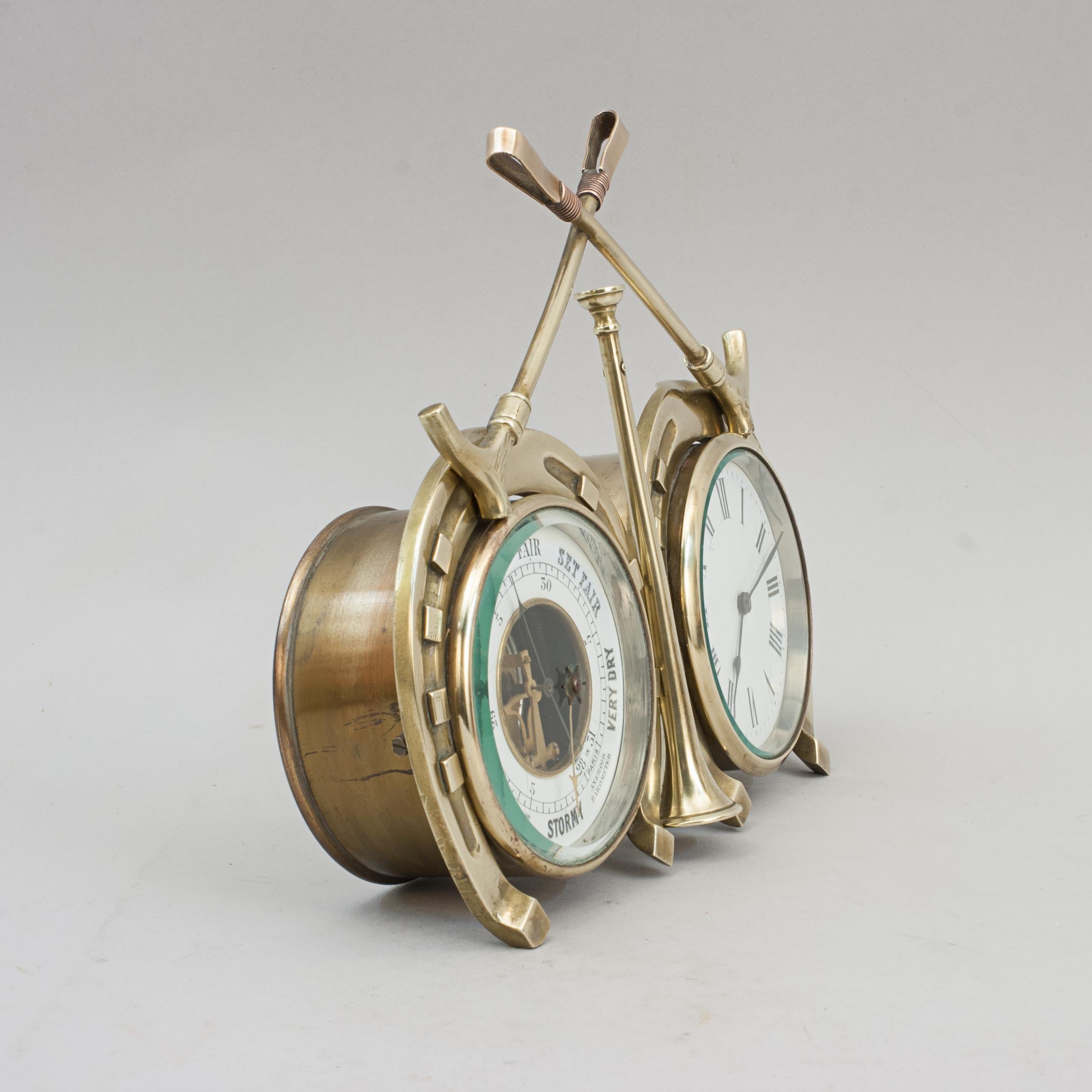 French Antique Brass Hunting Clock For Sale