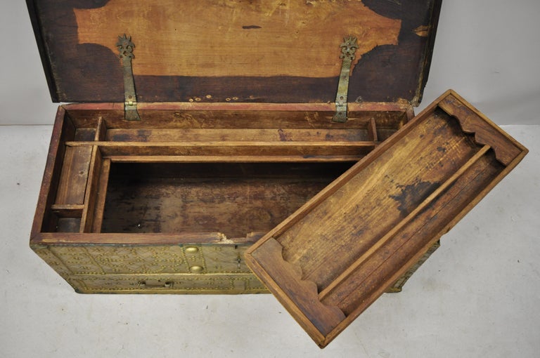 Antique Brass Indian Gothic Mediterranean Dowry Trunk Storage Treasure Chest at 1stDibs