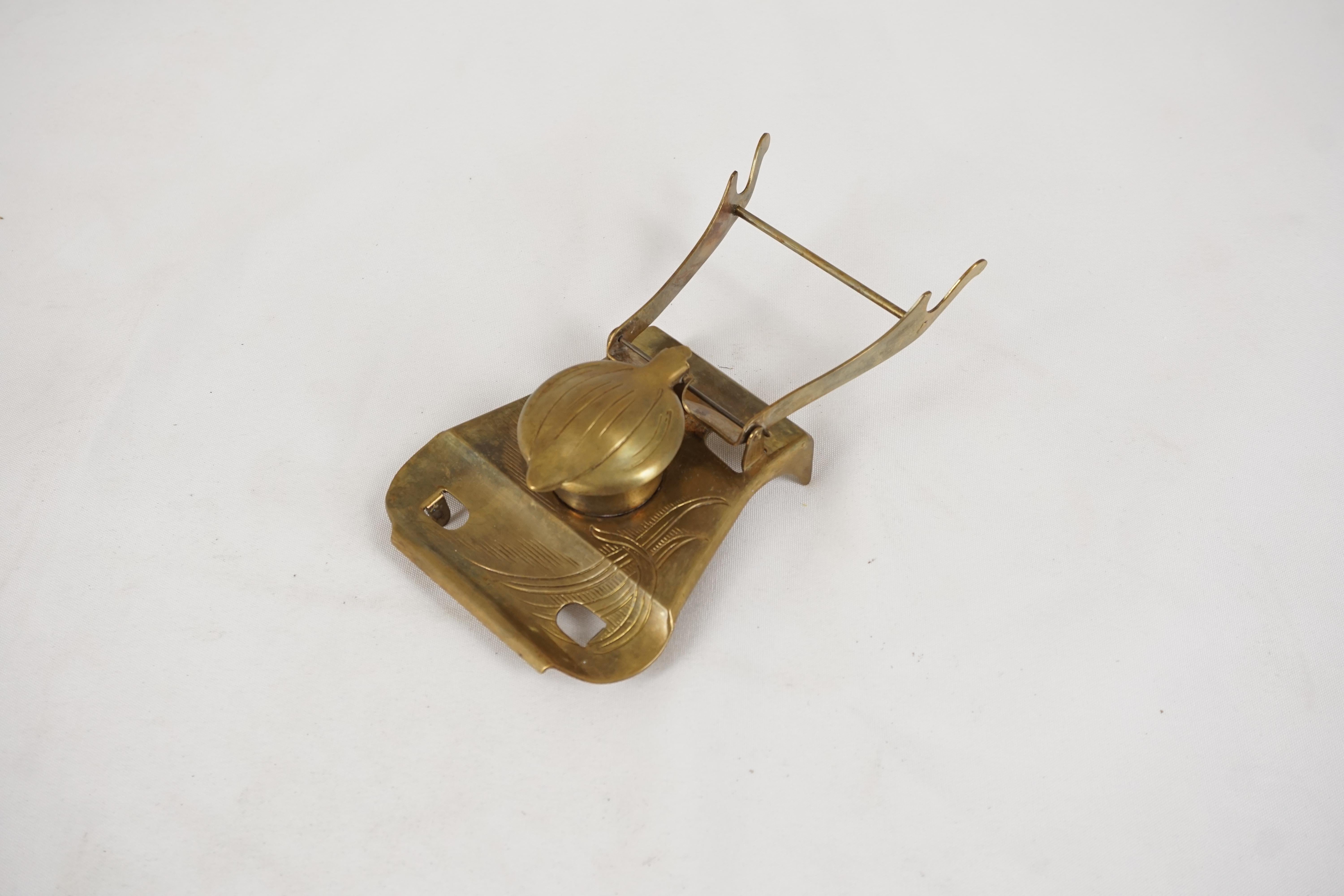 Early 20th Century Antique Brass Inkstand, Art Nouveu, Ceramic Insert, Scotland 1910, B2776y