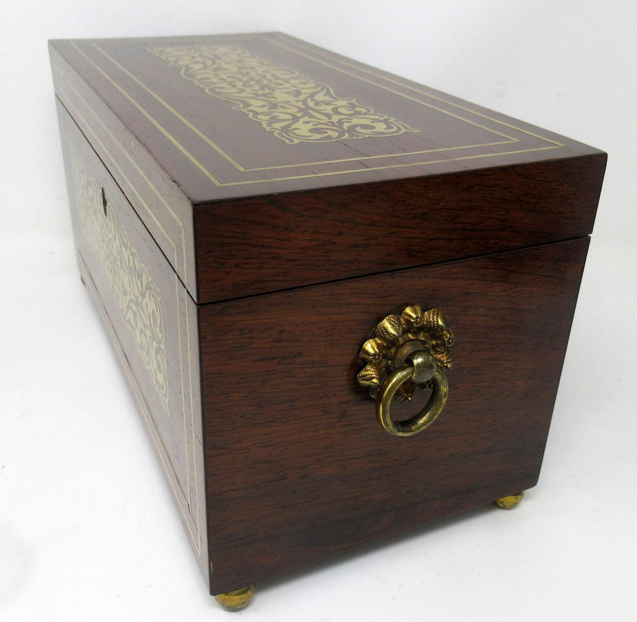 Antique Brass Inlaid English Regency Mahogany Double Tea Caddy Box 19th Century For Sale 2