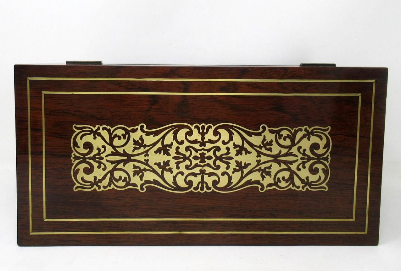 Antique Brass Inlaid English Regency Mahogany Double Tea Caddy Box 19th Century For Sale 3