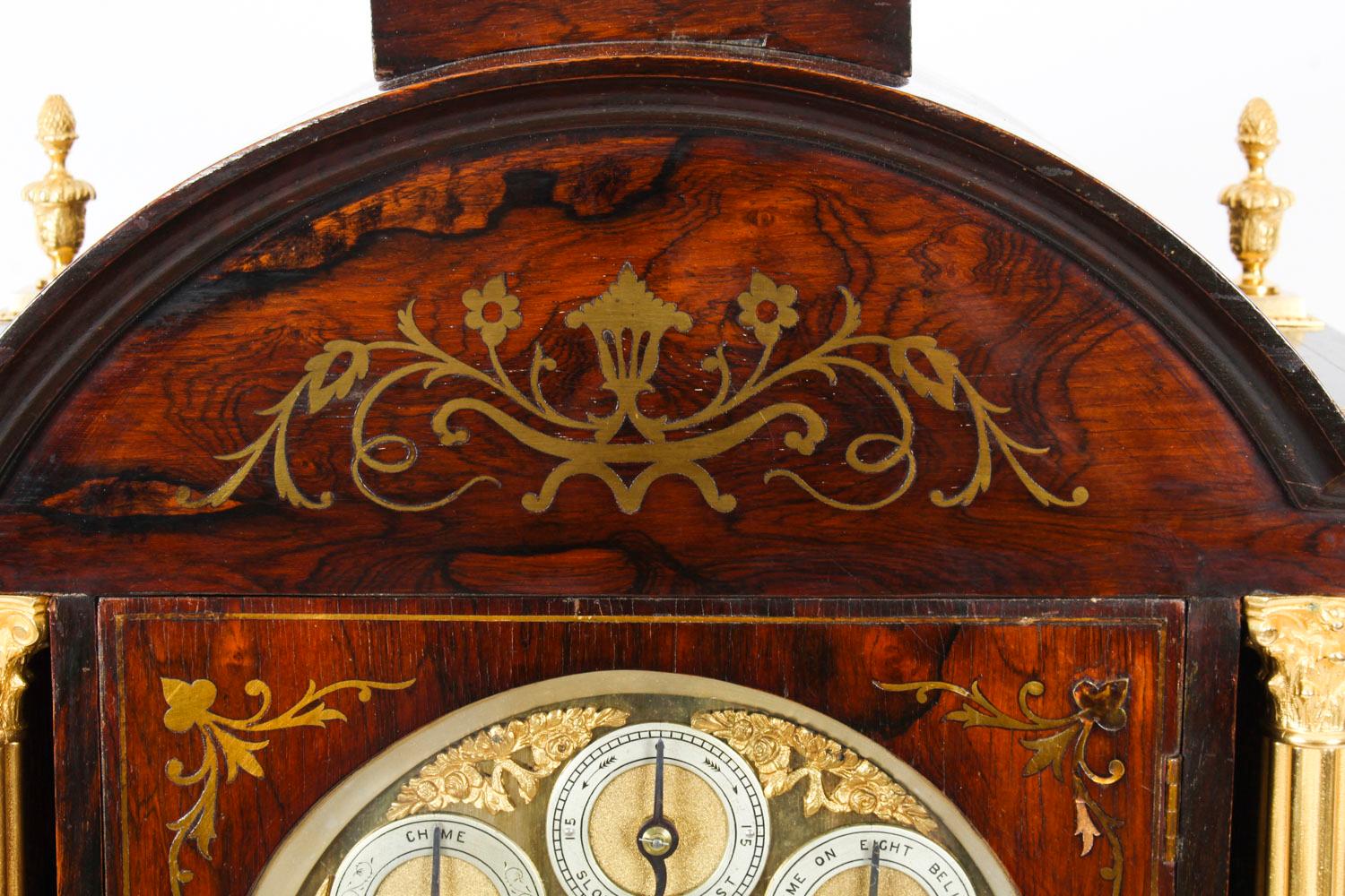 Antique Brass Inlaid Goncalo Alves Musical Boardroom Clock, 19th Century 7