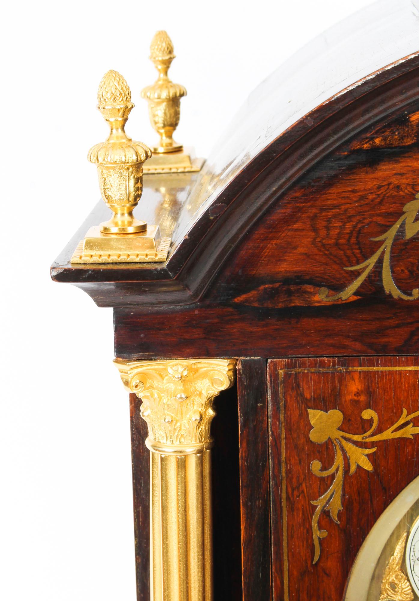 Antique Brass Inlaid Goncalo Alves Musical Boardroom Clock, 19th Century 8