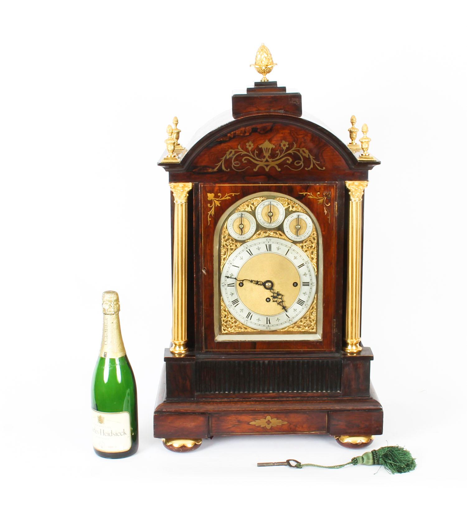 Antique Brass Inlaid Goncalo Alves Musical Boardroom Clock, 19th Century 16