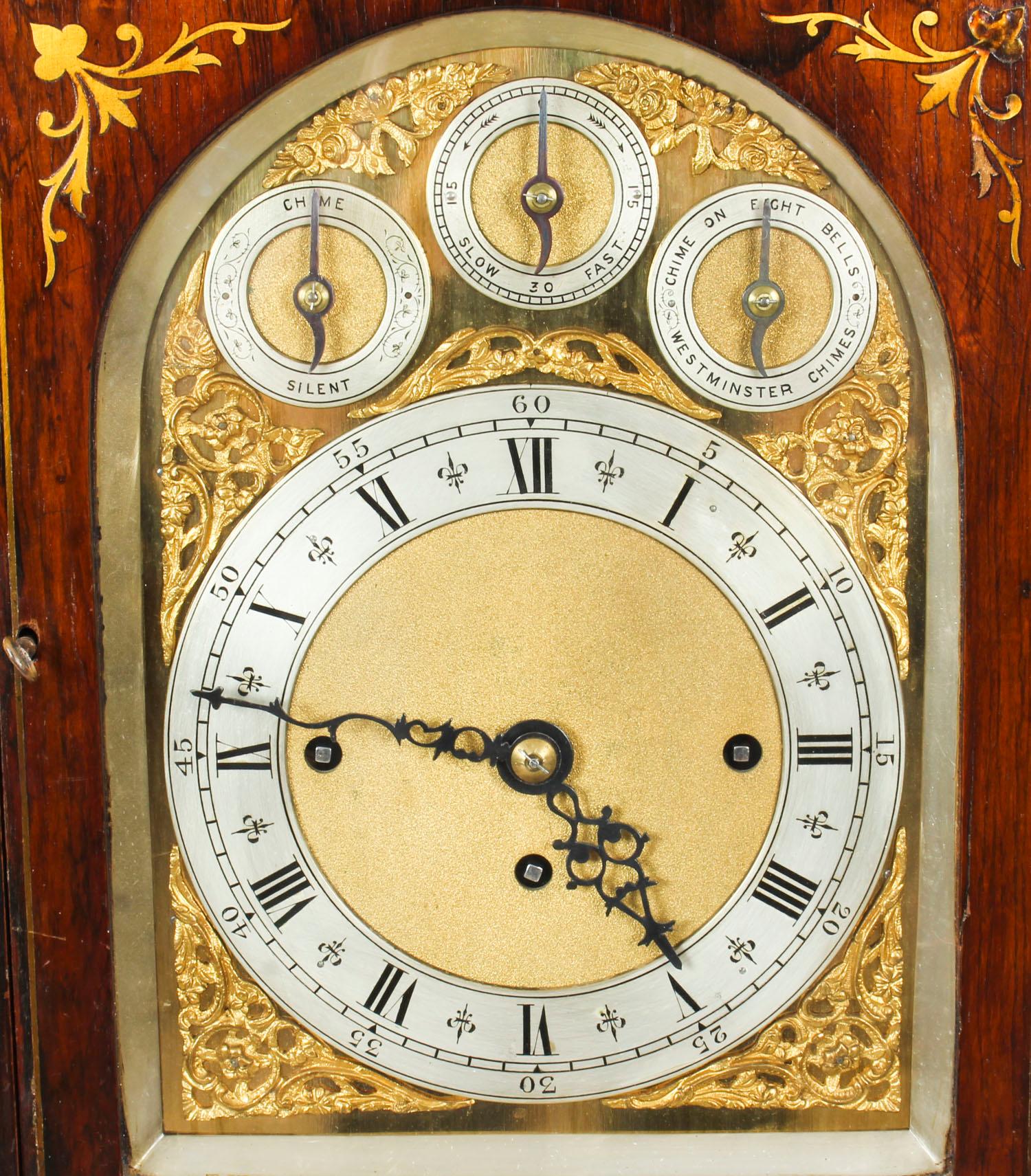 Antique Brass Inlaid Goncalo Alves Musical Boardroom Clock, 19th Century In Good Condition In London, GB