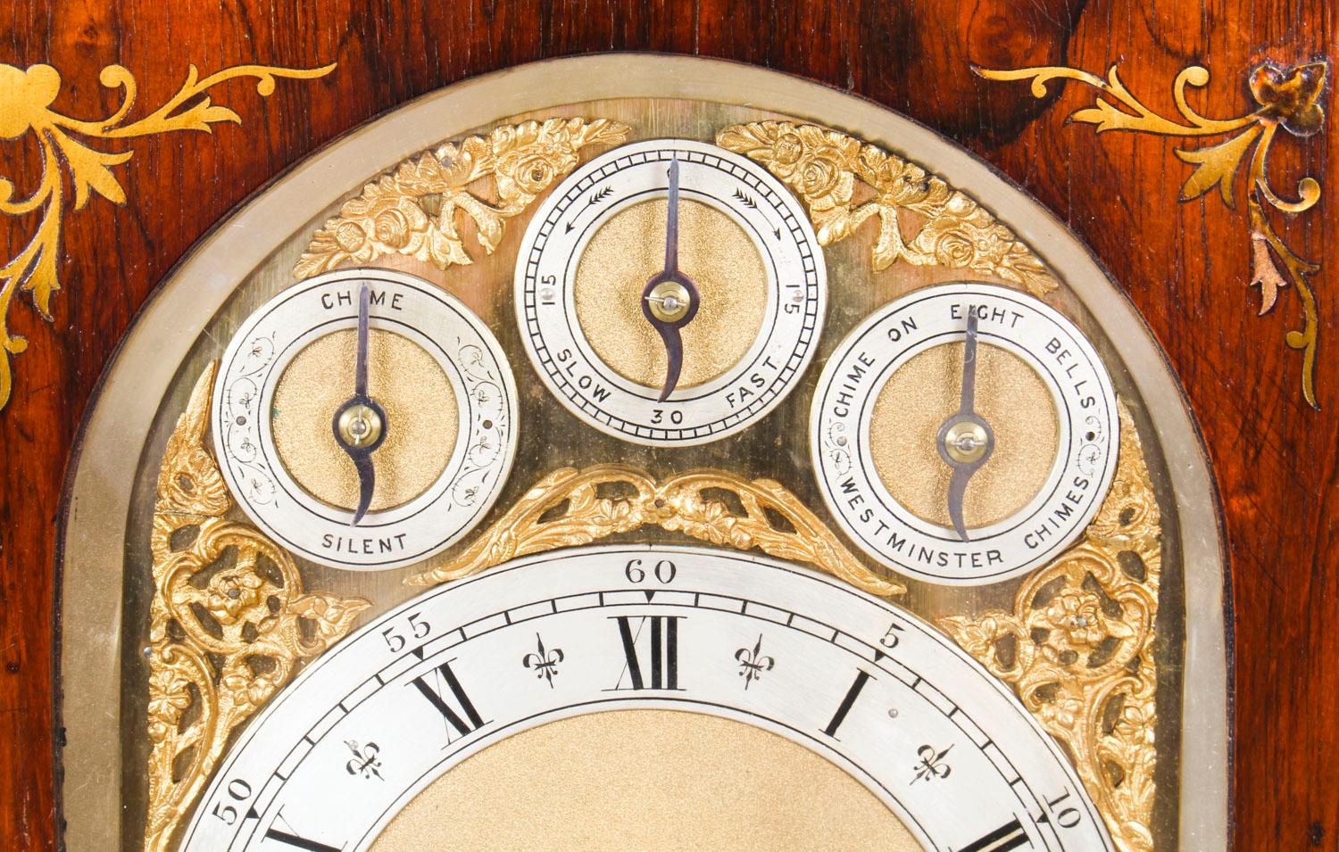 Late 19th Century Antique Brass Inlaid Goncalo Alves Musical Boardroom Clock, 19th Century