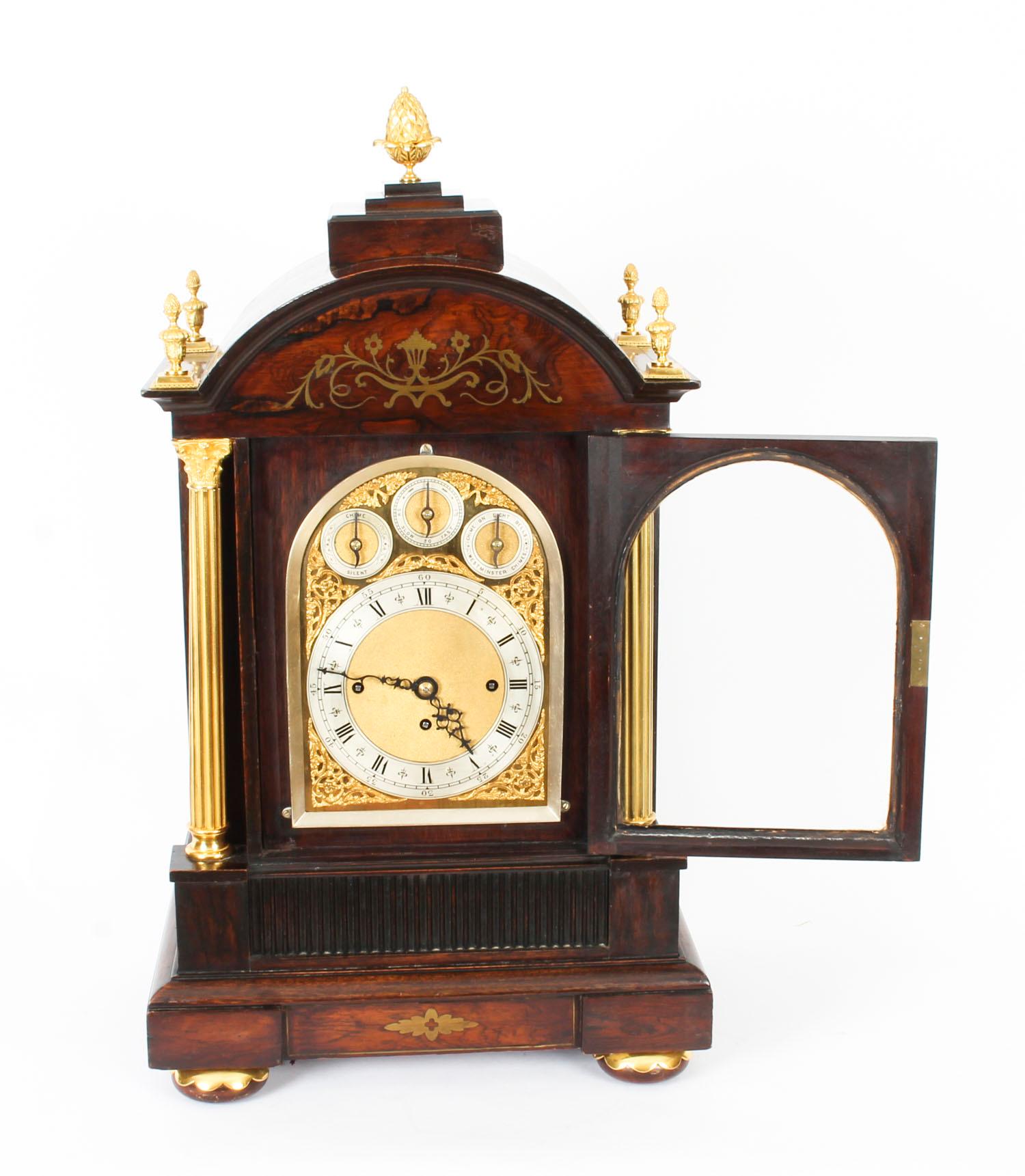 Antique Brass Inlaid Goncalo Alves Musical Boardroom Clock, 19th Century 4