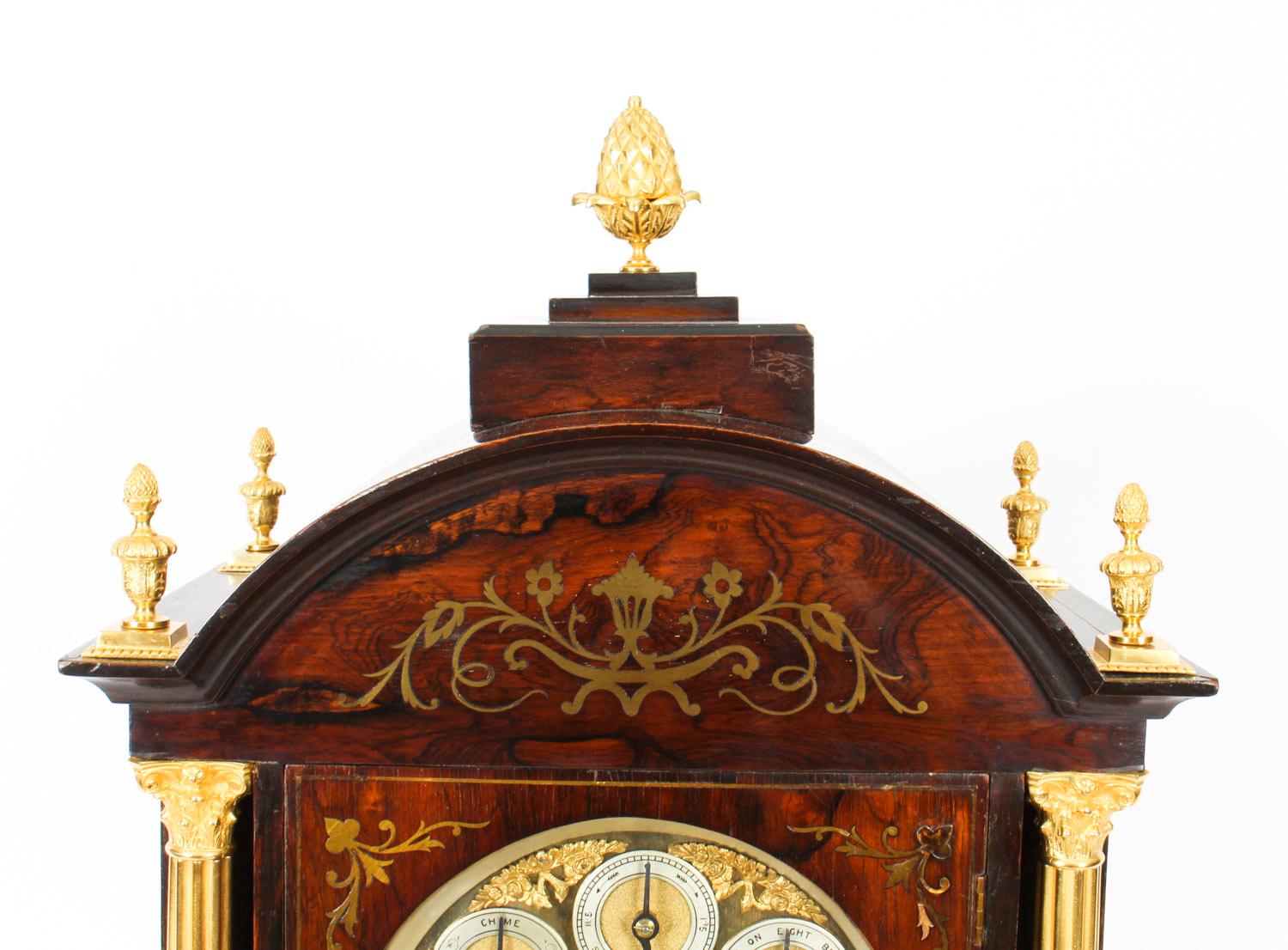 Antique Brass Inlaid Goncalo Alves Musical Boardroom Clock, 19th Century 5