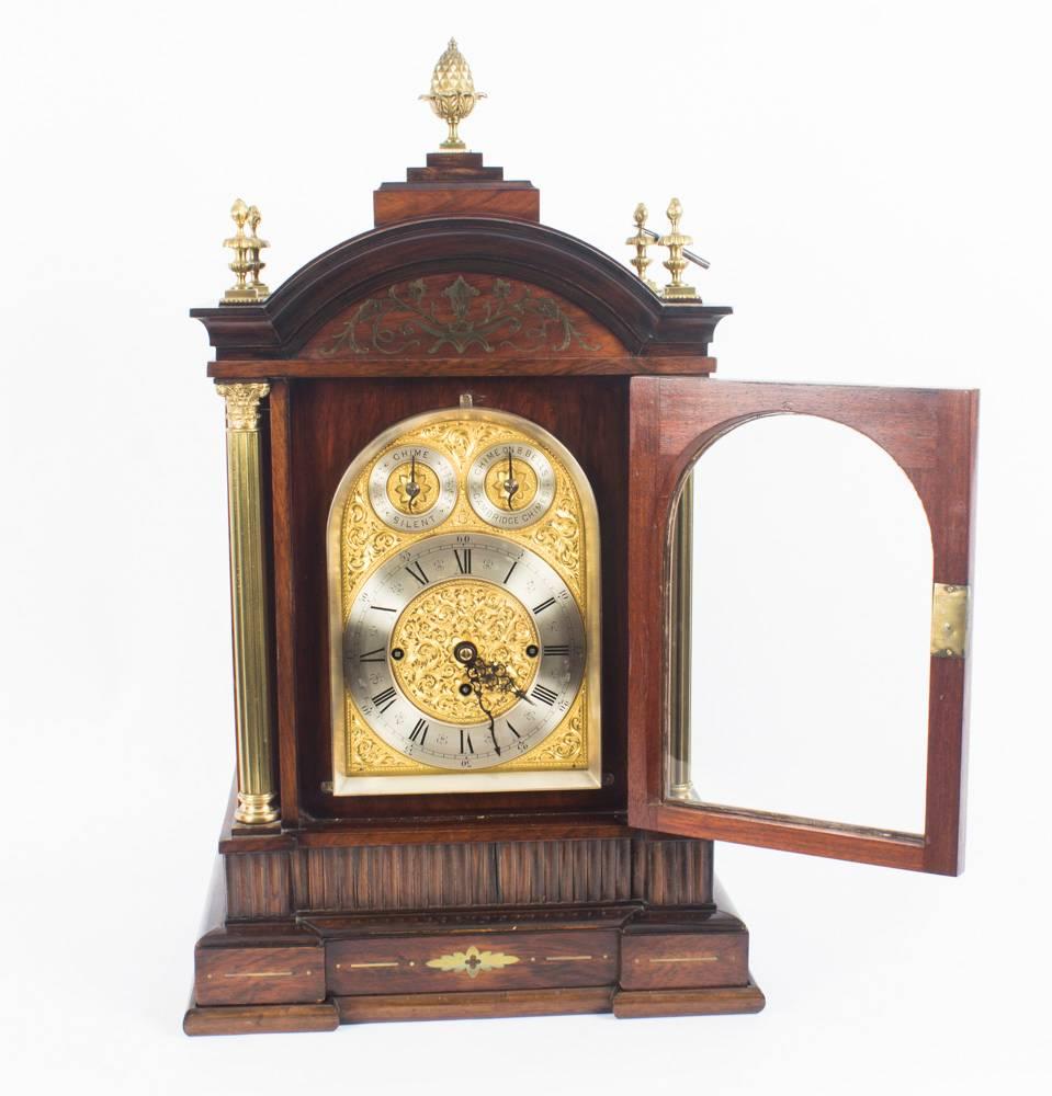 Antique Brass Inlaid Goncalo Alves Musical Boardroom Clock, 19th Century 5