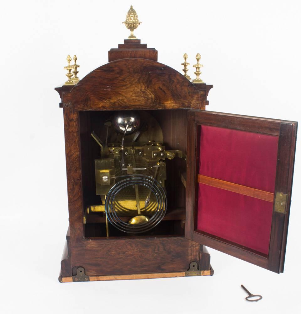 Antique Brass Inlaid Goncalo Alves Musical Boardroom Clock, 19th Century 9
