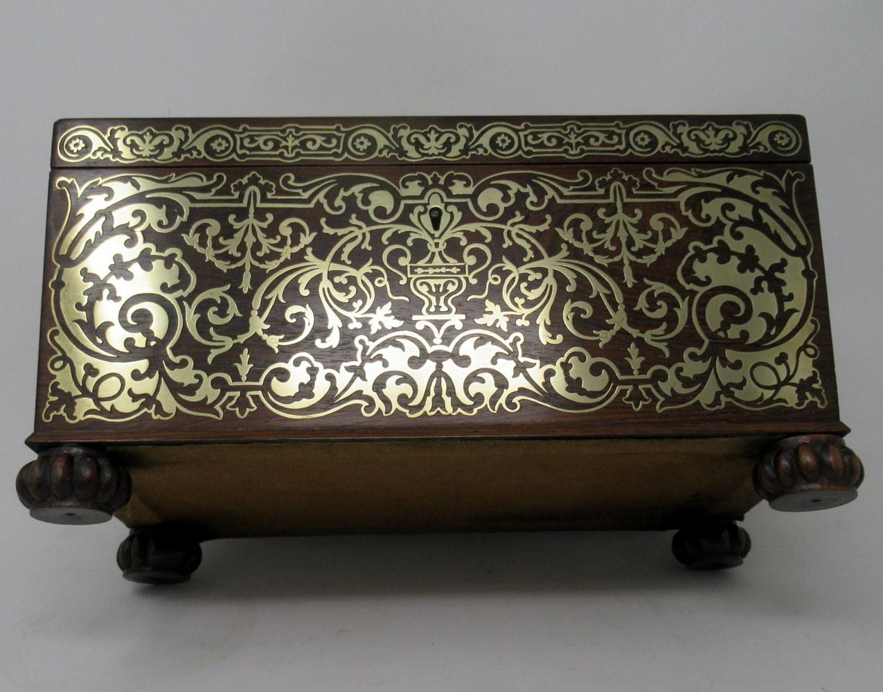 Antique Brass Inlaid Mahogany English Tea Caddy Box Regency Gillows Lancaster For Sale 5
