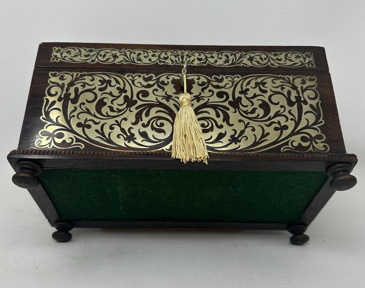 Antique Brass Inlaid Mahogany English Tea Caddy Box Regency Gillows Lancaster For Sale 6