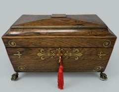 Antique Brass Inlaid Mahogany English Tea Caddy Box Regency Gillows Lancaster