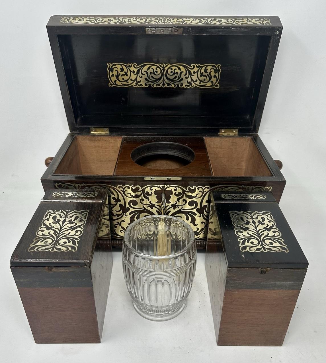 Antique Brass Inlaid Mahogany English Tea Caddy Box Regency Gillows Lancaster 3