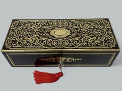 Antique Brass Inlaid Marquetry Boulle English Jewelry or Ladys Glove Box Casket